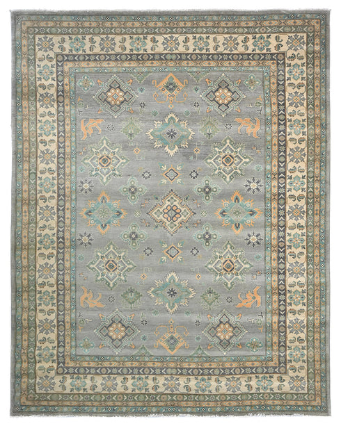 10x13 Gray Kuba Afghan Hand Knotted Wool Area Rug